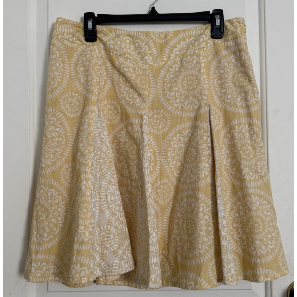 Ann Taylor LOFT Skirt Women 12 Petites Yellow Linen‎ Blend Pleated A-Line Artsy